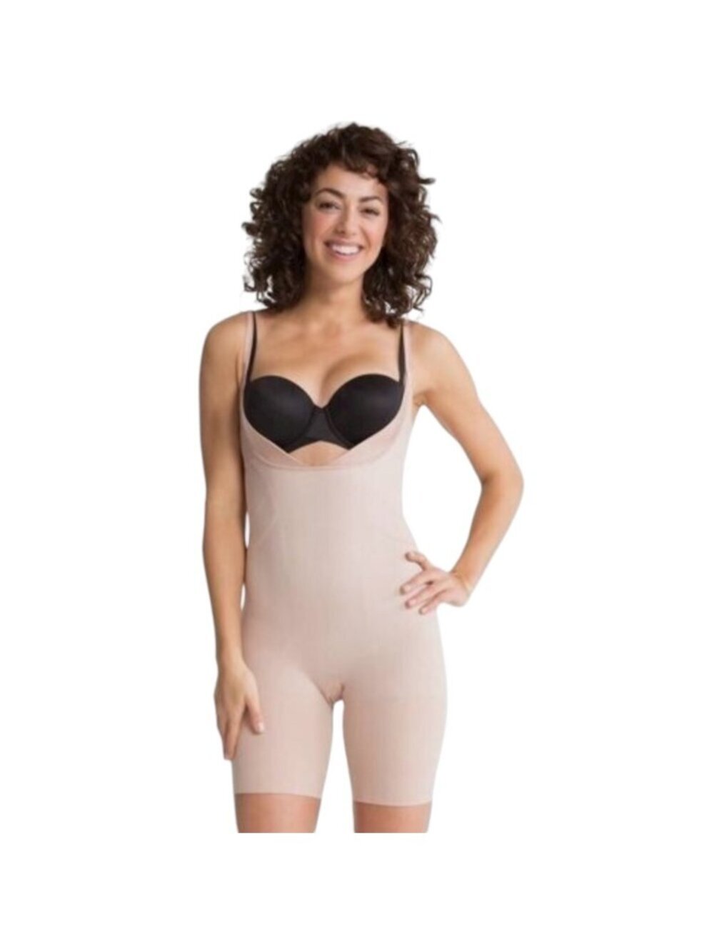 Spanx Slimmer & Shine XL Shapewear Open Bust Mid Thigh Bodysuit C11 Compression